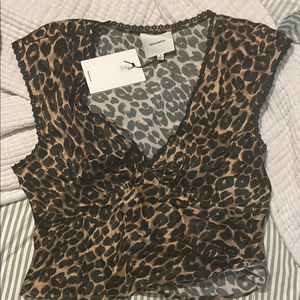 Reformation Cherry Silk Top in Leopard